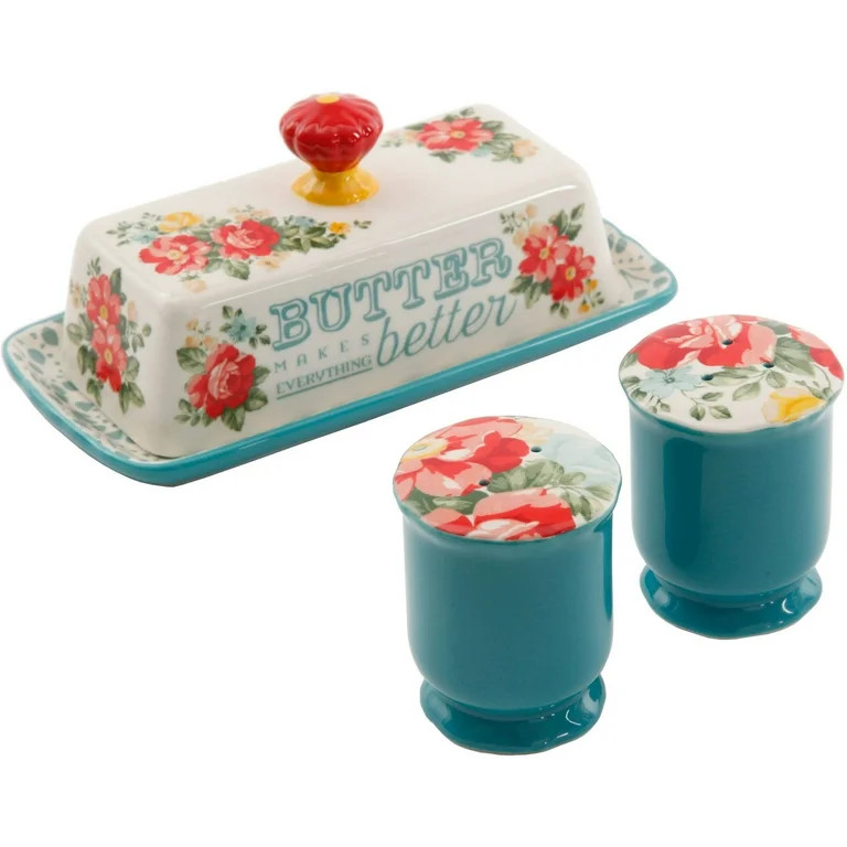 The Pioneer Woman Vintage Floral Salt and Pepper and Butter Dish Set | Walmart (US)
