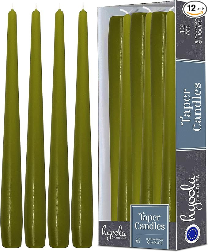 Hyoola Tall Taper Candles - 10 Inch Olive Green Unscented Dripless Taper Candles - 8 Hour Burn Ti... | Amazon (US)