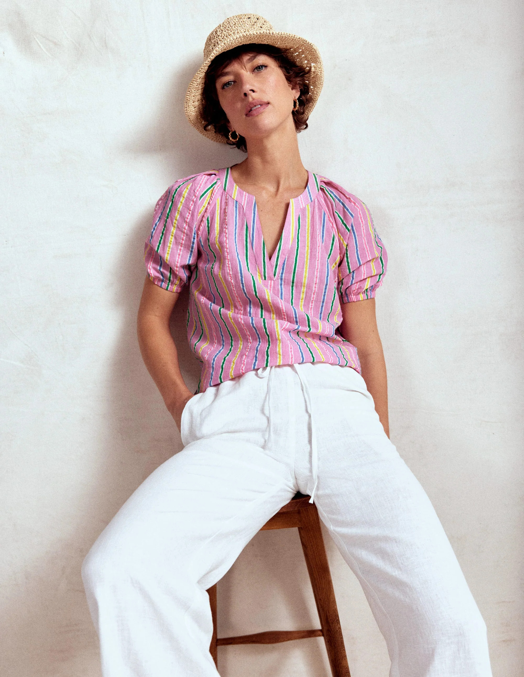 Brooke Cotton Top-Neon Pink Seersucker Stripe | Boden (US)