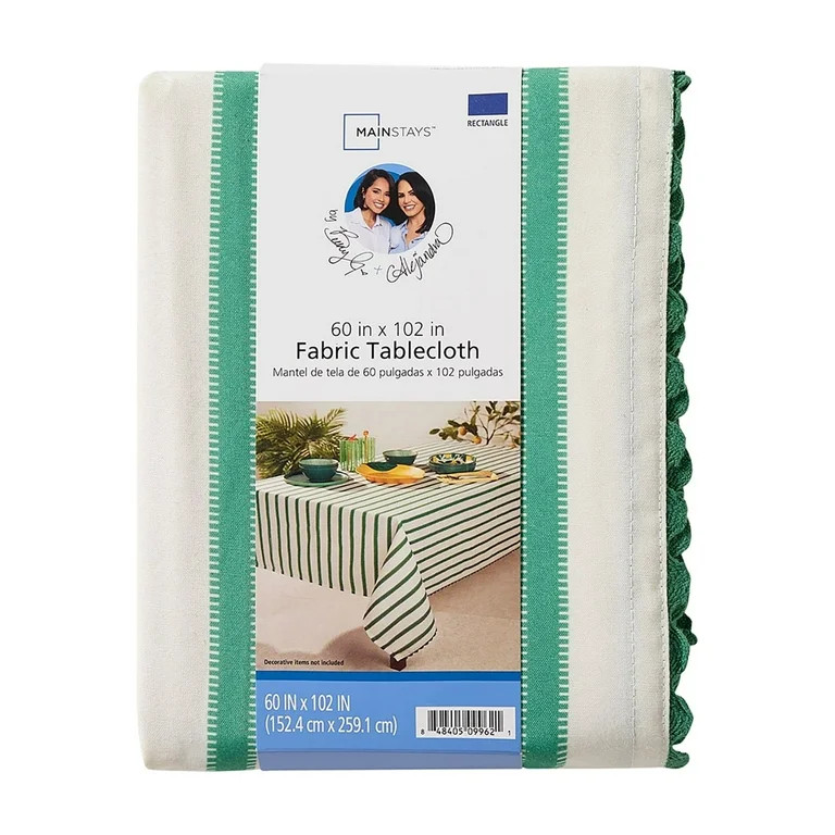 Mainstays by Becky G. & Alejandra Fabric Tablecloth, Green Stripe, 60" x 102" | Walmart (US)