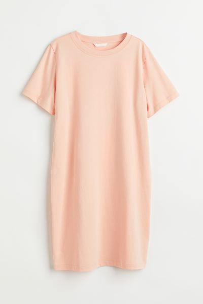 Short, straight-cut T-shirt dress in thick cotton jersey with a round, ribbed neckline. Unlined.S... | H&M (US + CA)