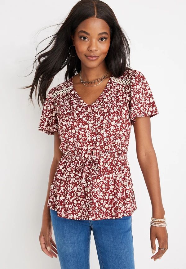 Floral Button Front Peplum Top | Maurices