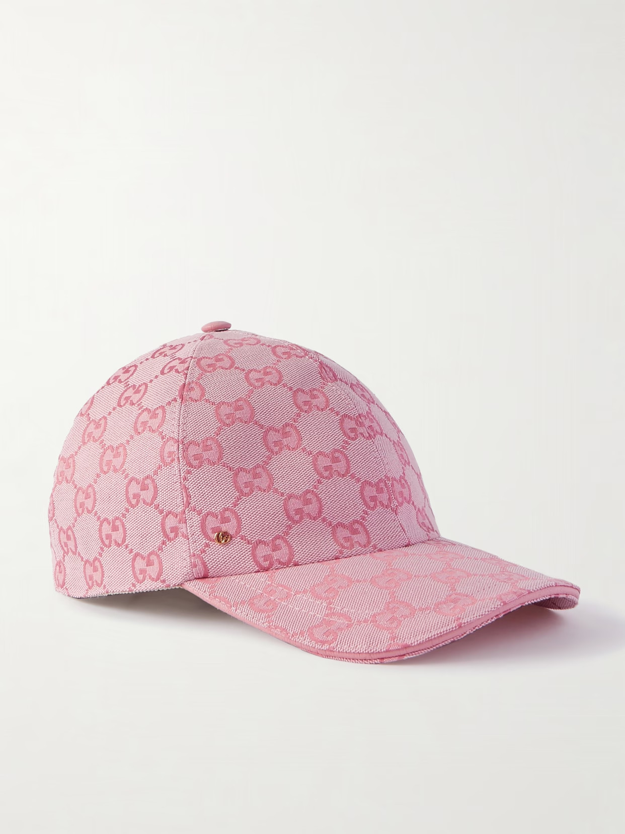 Gucci - Leather-trimmed Cotton-blend Canvas-jacquard Baseball Cap - Pink | NET-A-PORTER (US)