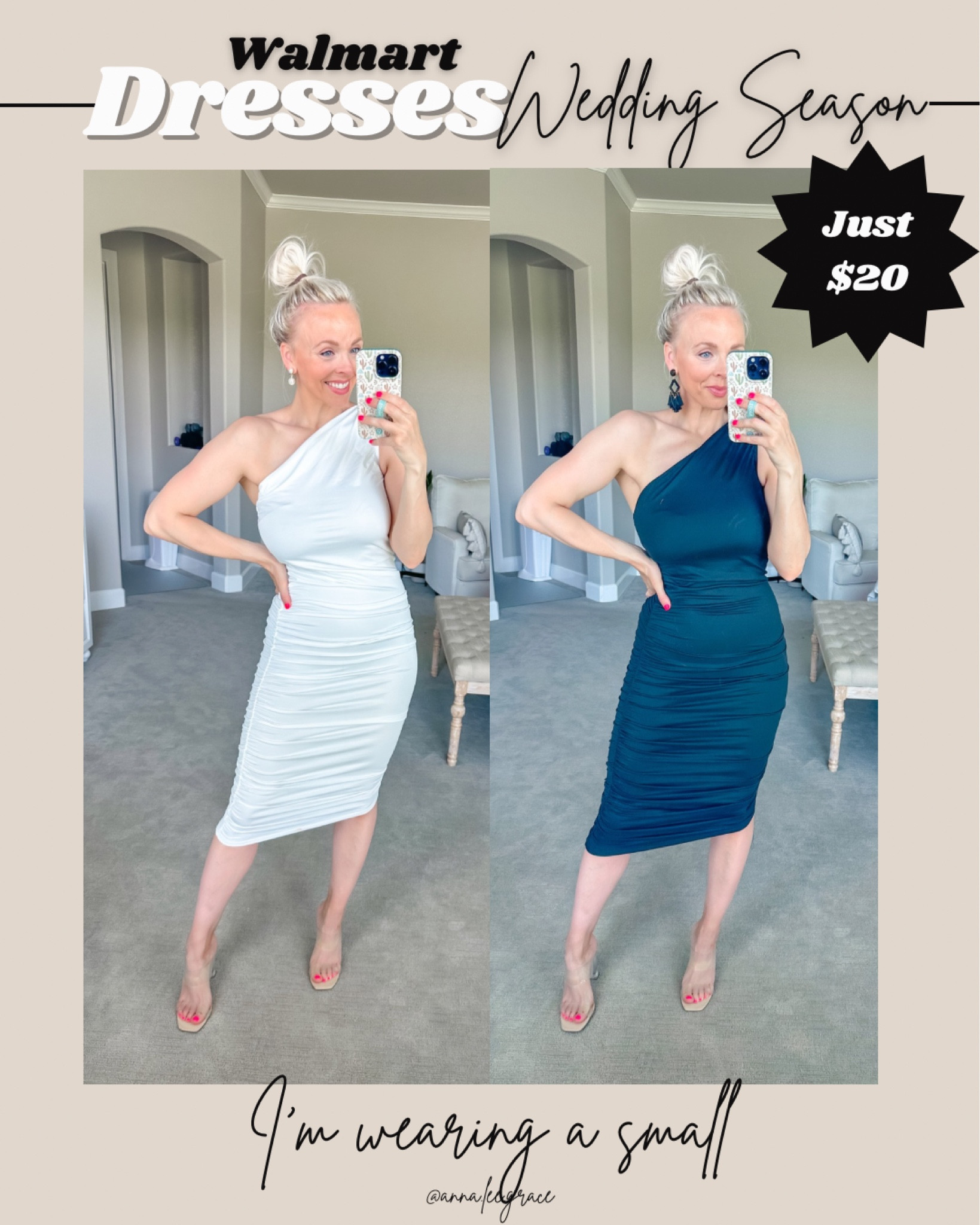 Walmart dresses for wedding season!! Wearing a small in both. So perfect for a black tie wedding, or as a bride leaving the reception!! Dresses are stretchy and so soft!!! 

#LTKWedding #LTKStyleTip #LTKFindsUnder50