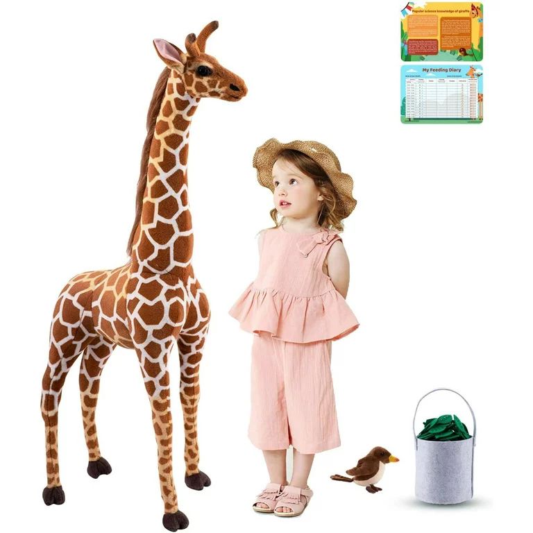BRINJOY Giant Giraffe Stuffed Animal Set, 47 Inch Large vivid Plush Giraffe Toy with Bird&Basket&... | Walmart (US)