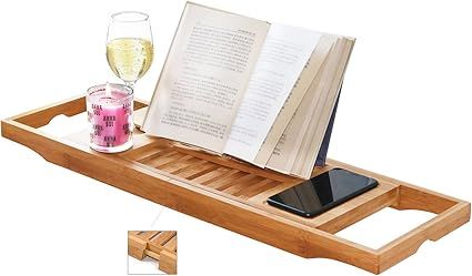 DOZYANT Bamboo Bathtub Tray Caddy Wooden Bath Tray Table with Extending Sides, Reading Rack, Tabl... | Amazon (US)