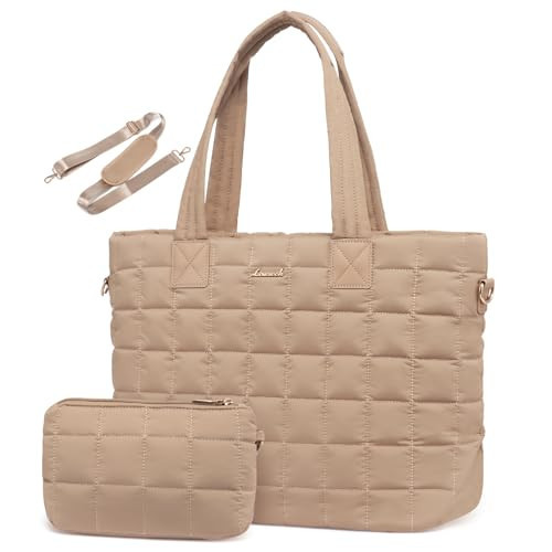 LOVEVOOK Puffer Tote Bag for Women, Fits 17 Inch Laptop bag Quilted Women Tote Bag with Zipper, Large Puffy Work Bag Purse Shoulder Bag for Travel Gym Everything Weekend | Amazon (US)