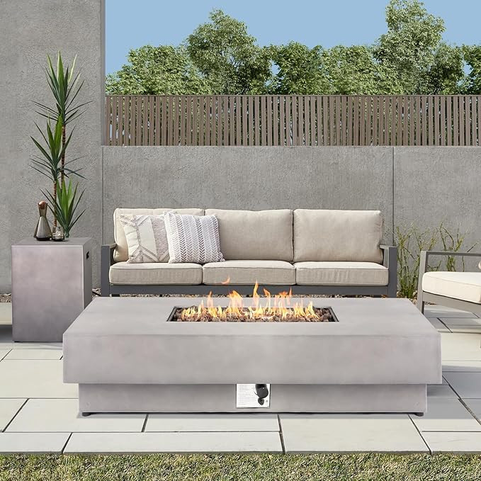 60-inch Outdoor Propane Fire Pit Table Set - 2-Piece, 50,000 BTU, Concrete Large Rectangular Fire... | Amazon (US)