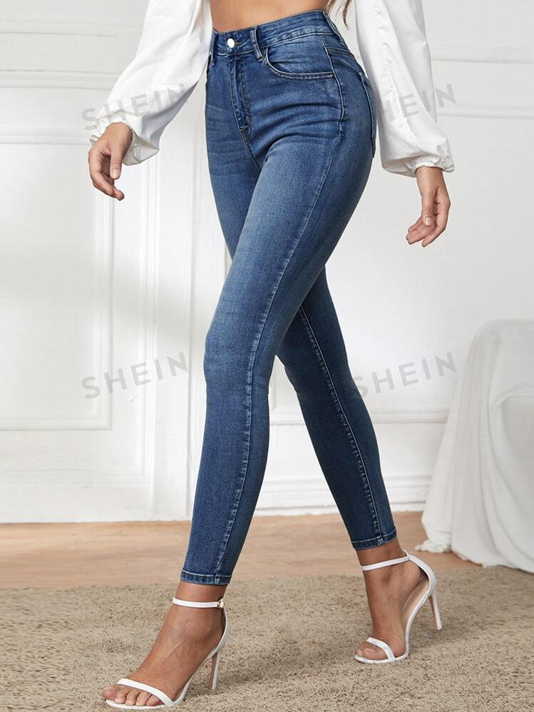 SHEIN Privé Light Washed Skinny Jeans | SHEIN
