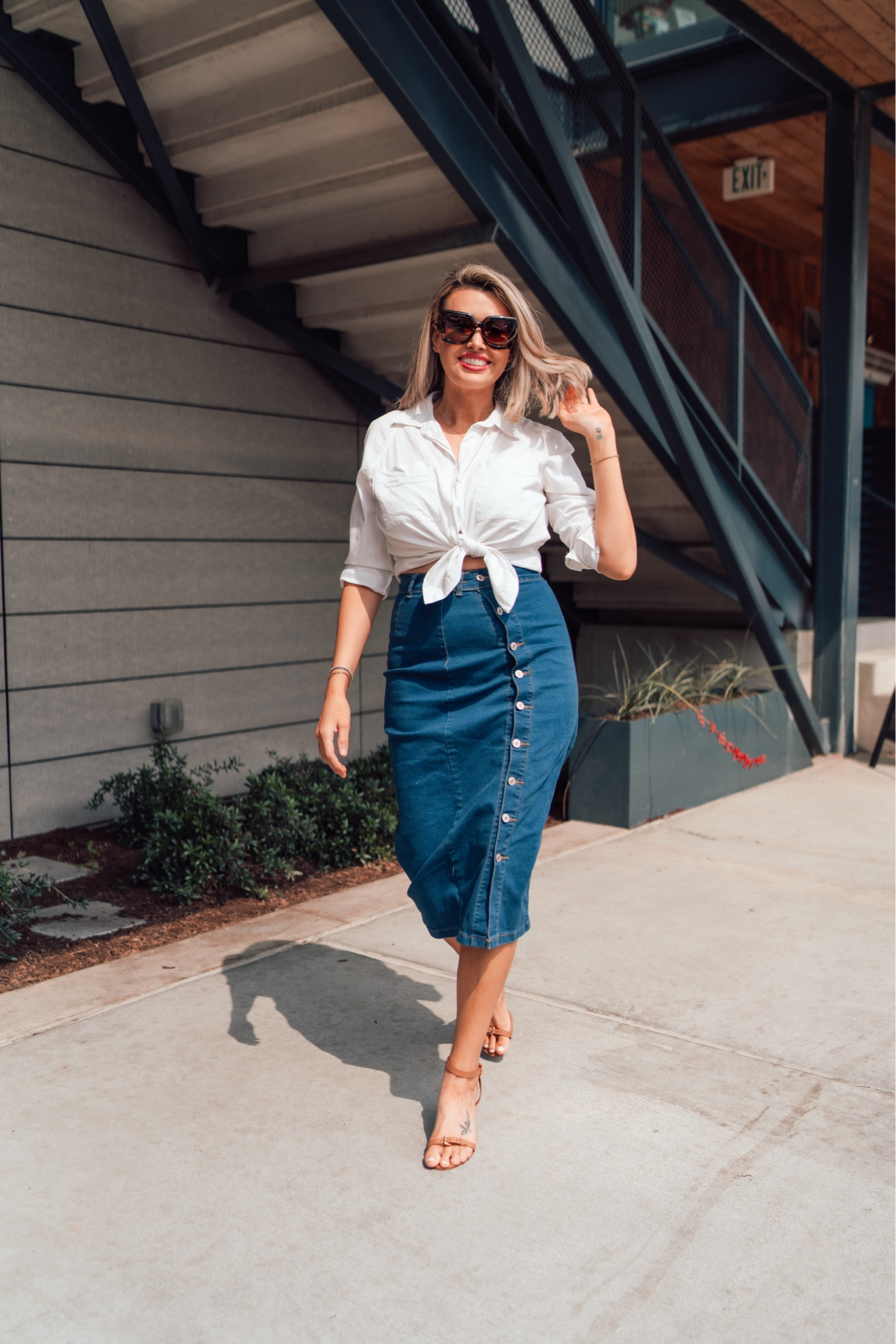 Easy but chic summer look! Take me to brunch with my girls 💗

✨ Diff sunglasses style and they are buy 1 get 1 free

✨ denim midi skirt is very stretchy and comfortable 

✨ my heels are comfortable and I love the heel size, fit tts

✨My top is old but linking similar style

✨my bangles are waterproof and great statement pieces, get 20% off with code janier20

✨my earrings and necklace are 10% off with code Janie 

#LTKStyleTip #LTKFindsUnder50 #LTKOver40