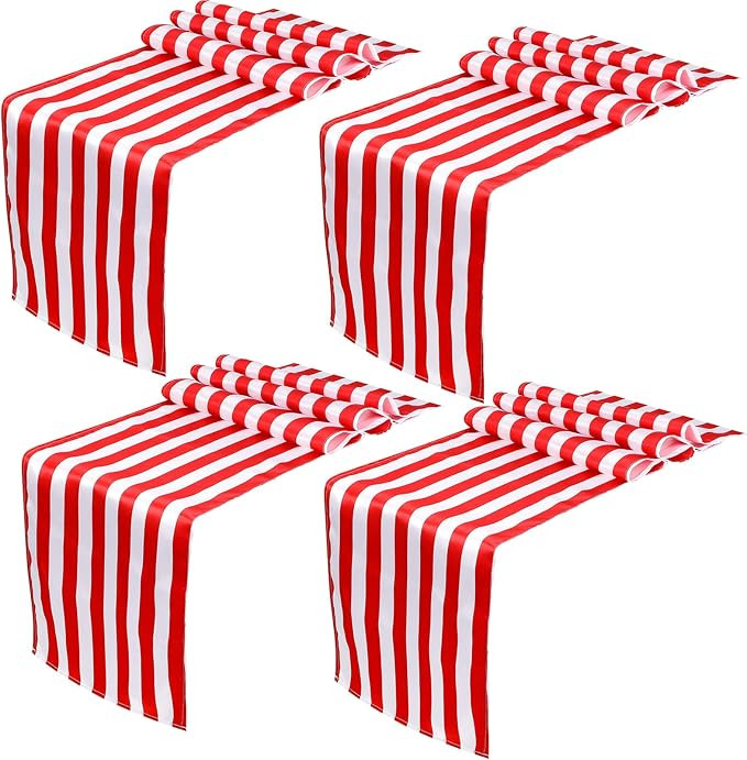 4 Pieces Red and White Striped Table Runner Carnival Tablecloth Polyester Elegant Classic Table D... | Amazon (US)