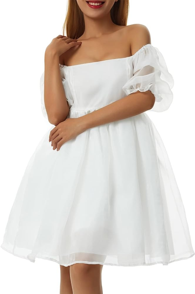 Women's Puff Sleeve Tulle Princess Dress Off Shoulder Square Neck Fairy Mini Dress Tie Dye Party ... | Amazon (US)