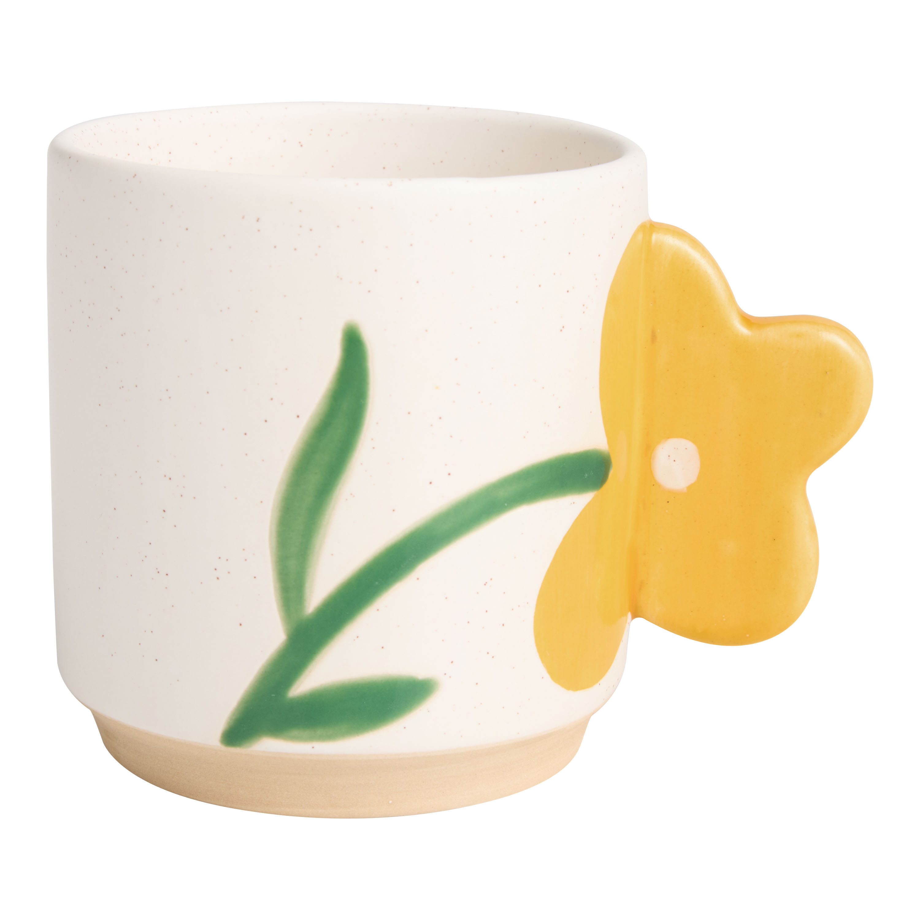 Speckled Hand Painted Ceramic Espresso Mug with Flower Handle | World Market