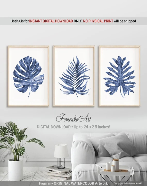 Bathroom wall art Palm leaf Downloadable prints Wall decor | Etsy | Etsy (US)