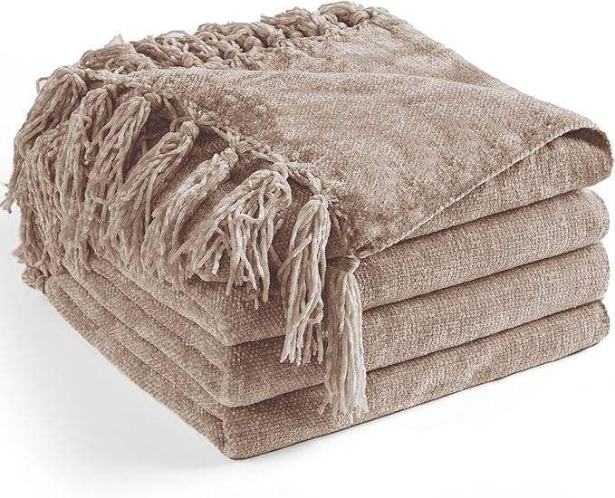 Chenille Throw Blanket for Couch 50"X 60", Soft Cozy Throws with Fringe Tassel for Bed Sofa Chair... | Amazon (US)