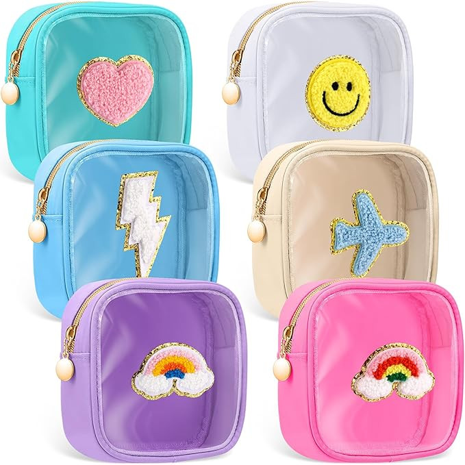 6 Pcs Chenille Letter Cosmetic Bag Preppy Patch Makeup Bag Clear Mini Nylon Toiletry Bags with Zi... | Amazon (US)
