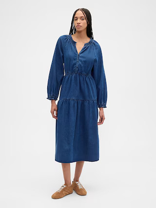 Tiered Denim Western Midi Dress | Gap Factory