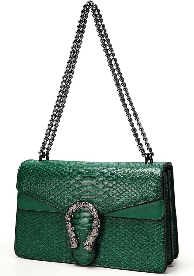 Leather Shoulder Bag Chain Purse for Women - Fashion Crossbody Bags Vintage Snake Print Underarm ... | Amazon (US)