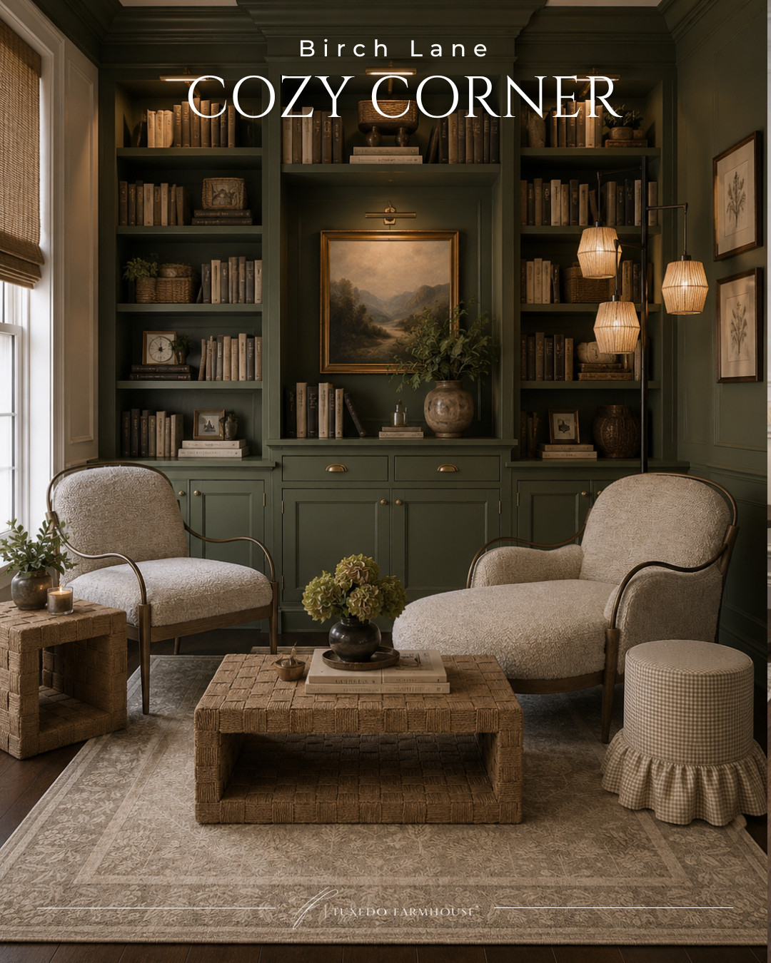 This cozy corner is giving library-at-home vibes in the best way. ✨ From the rich green built-ins to the textured accent chairs and woven coffee table, every piece adds warmth, character, and timeless style. If you're looking to create a space for reading, relaxing, or unwinding at the end of the day, these Birch Lane favorites are worth a look.

#LTKHome #LTKStyleTip #LTKSaleAlert #BirchLane #CozyHome #ReadingNook #TraditionalHome #HomeDecorFinds 

 