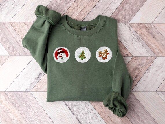 Christmas Cookies Embroidered Sweatshirt Santa and Reindeer - Etsy | Etsy (US)