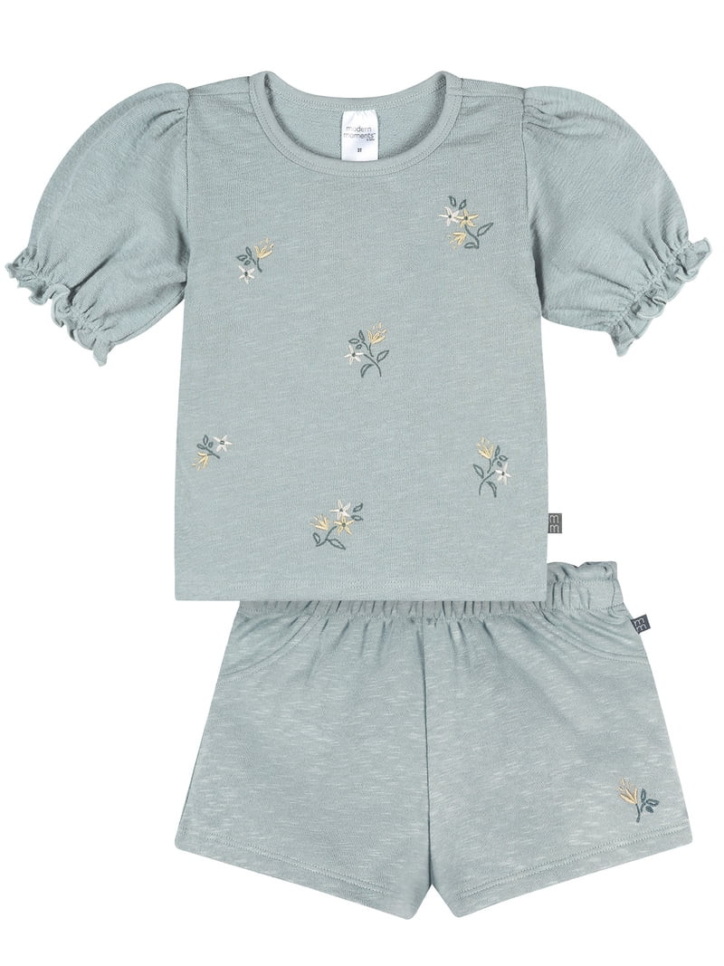 Modern Moments by Gerber Toddler Girl Top and Short Outfit Set Set, 2-Piece, Sizes 12 Months - 5T | Walmart (US)