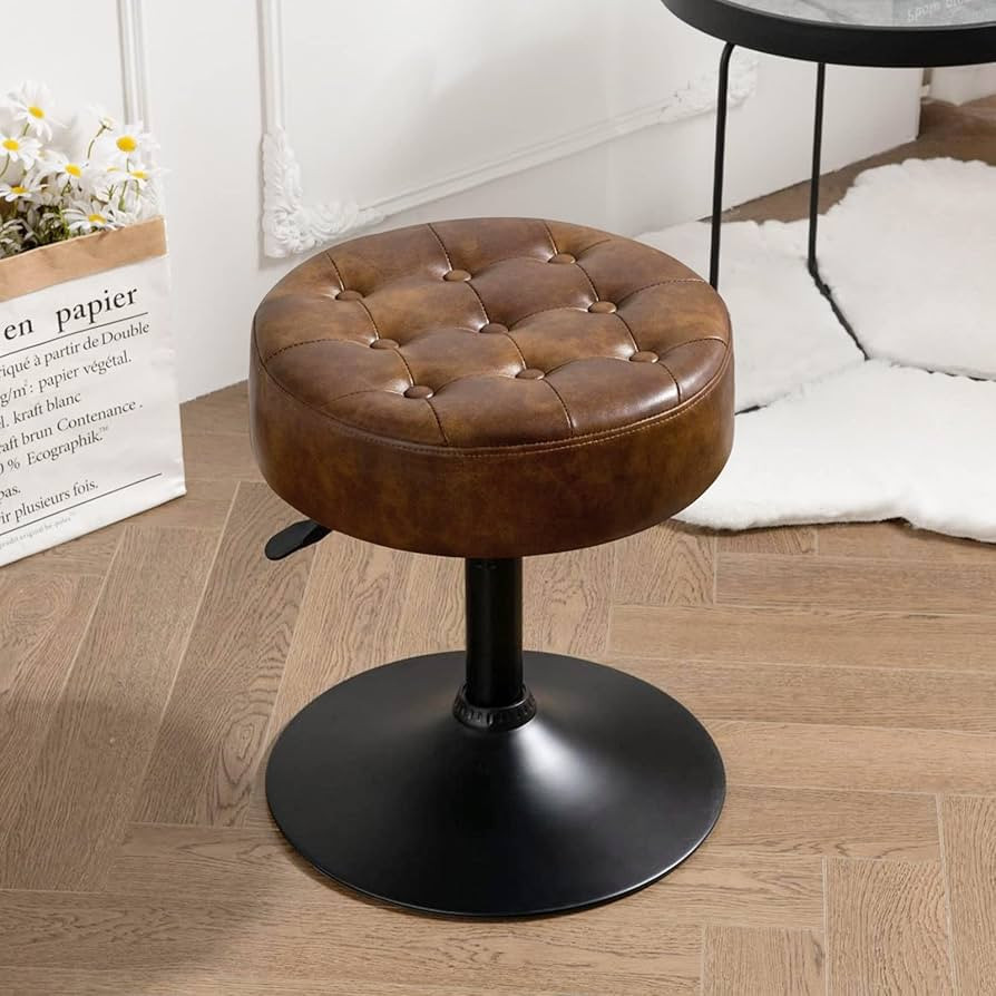 Furniliving Faux Leather Makeup Vanity Stool, Mid-Century Tufted Adjustable Swivel Ottoman Stool ... | Amazon (US)