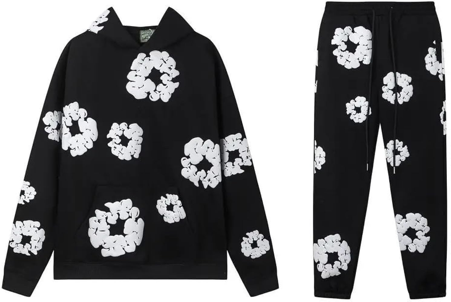 Y2K Graphic Flower Print Hoodie Sweatpants Set, Oversized 2 Piece Streetwear Tracksuit for Men Wo... | Amazon (US)