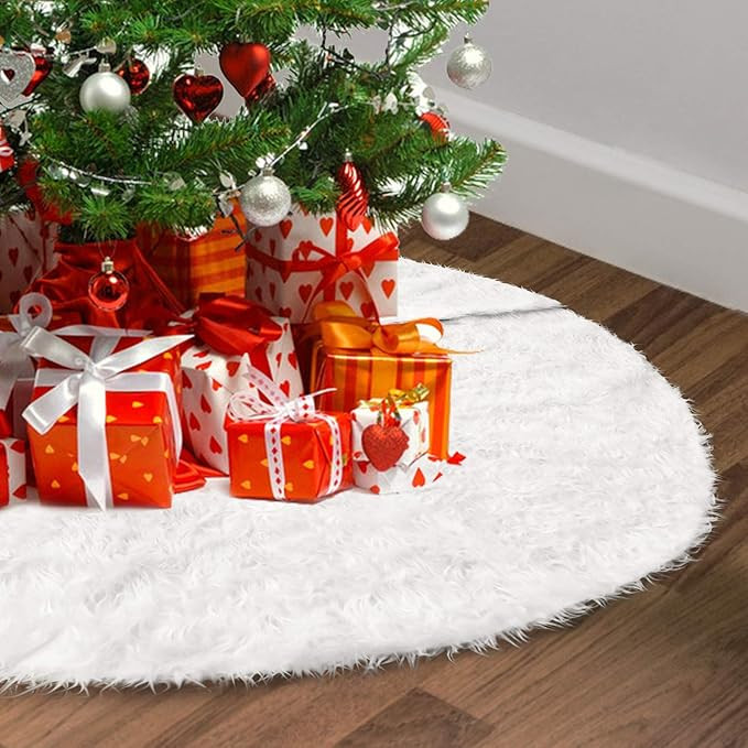 Christmas Tree Skirt 48 Inch Snowy White Faux Fur Tree Skirts Large Winter Plush Christmas Tree M... | Amazon (US)