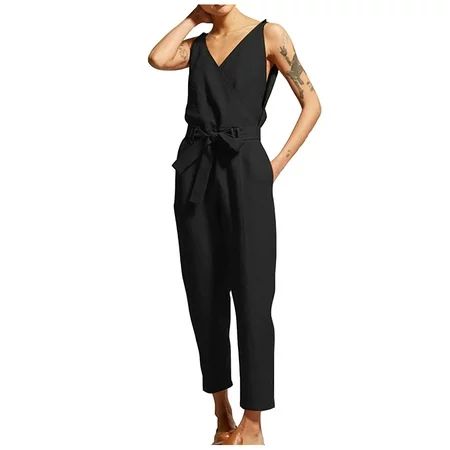 COBKK Jumpsuits For Women Evening Jumpsuits For Women Comfy Ladies Summer Fashion Casual Solid V-nec | Walmart (US)