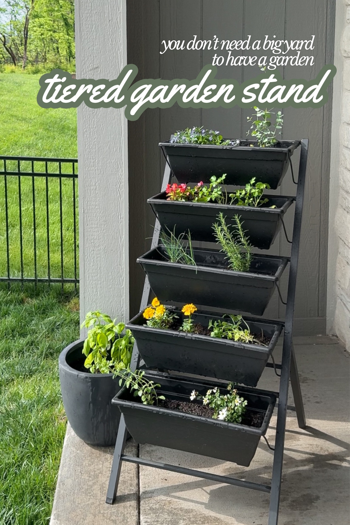 The perfect garden solution for small spaces🪻 this tiered garden is a best seller year after year, I love planting our herbs and flowers in if every year! 
An affordable outdoor Amazon find for small yards, apartments, and patios🪴🌷🌼