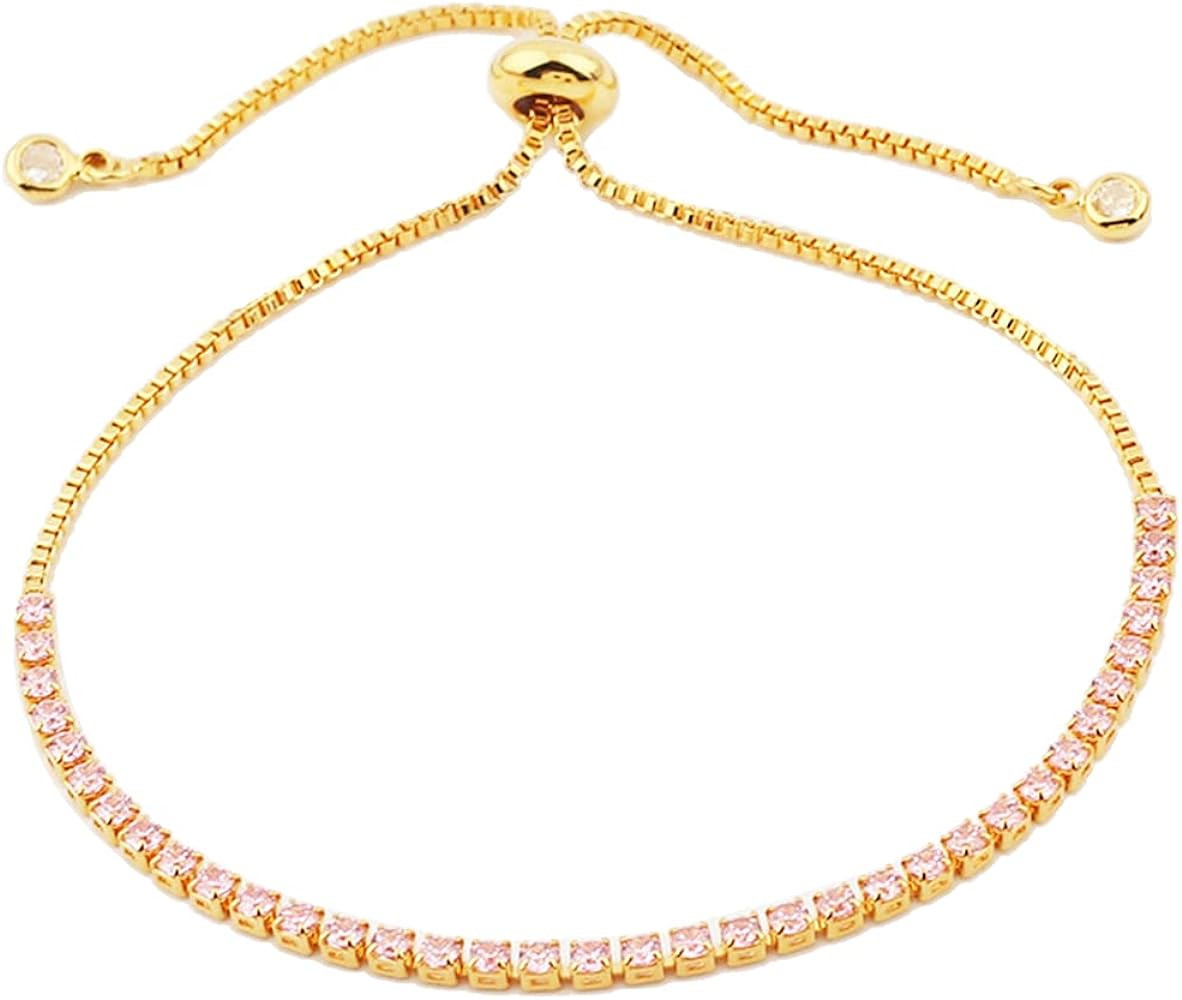 Gold Tennis Bracelet for Women Adjustable Slider Shiny Cubic Zirconia CZ Rhinestone Gemstone Chai... | Amazon (US)