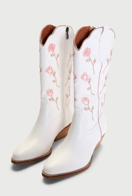 Adorable Cowboy boots with pink flower details. I am in love with these!! These are  so going to be super cute with white baby doll dress, flowy maxi dress, or denim shorts and a cute top 🌸🌸🌸

#LTKshoecrush #LTKunder100 #LTKSeasonal