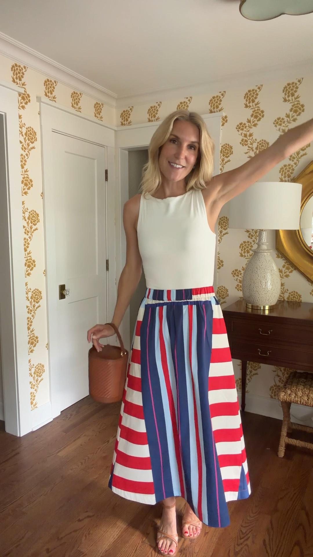 Perfect American summer outfit! Wearing xs in the skirt and paired it with a bodysuit and also linked the top I have to pair with it as well.