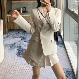 Asymmetric Blazer / Pleated Skirt | YesStyle Global