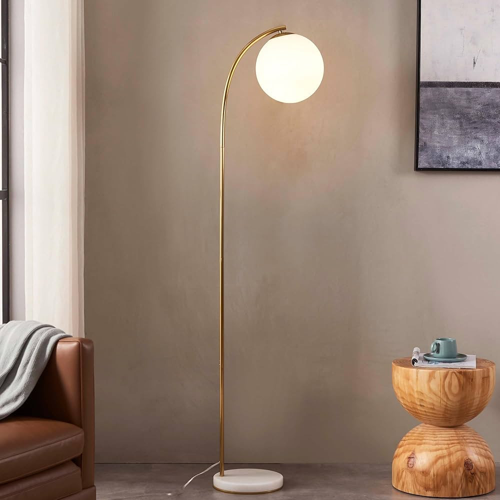 Brightech Luna Drop LED Floor Lamp, Frosted Glass Globe Arcing Living Room Lamp, Mid-Century Mode... | Amazon (US)