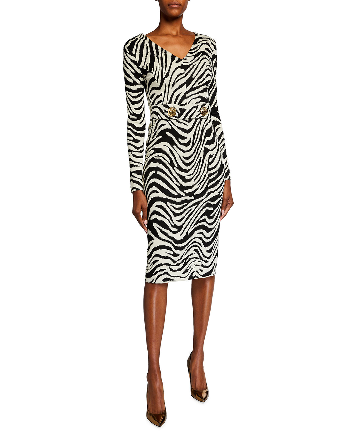 Dorgia Zebra-Print Belted Dress | Neiman Marcus