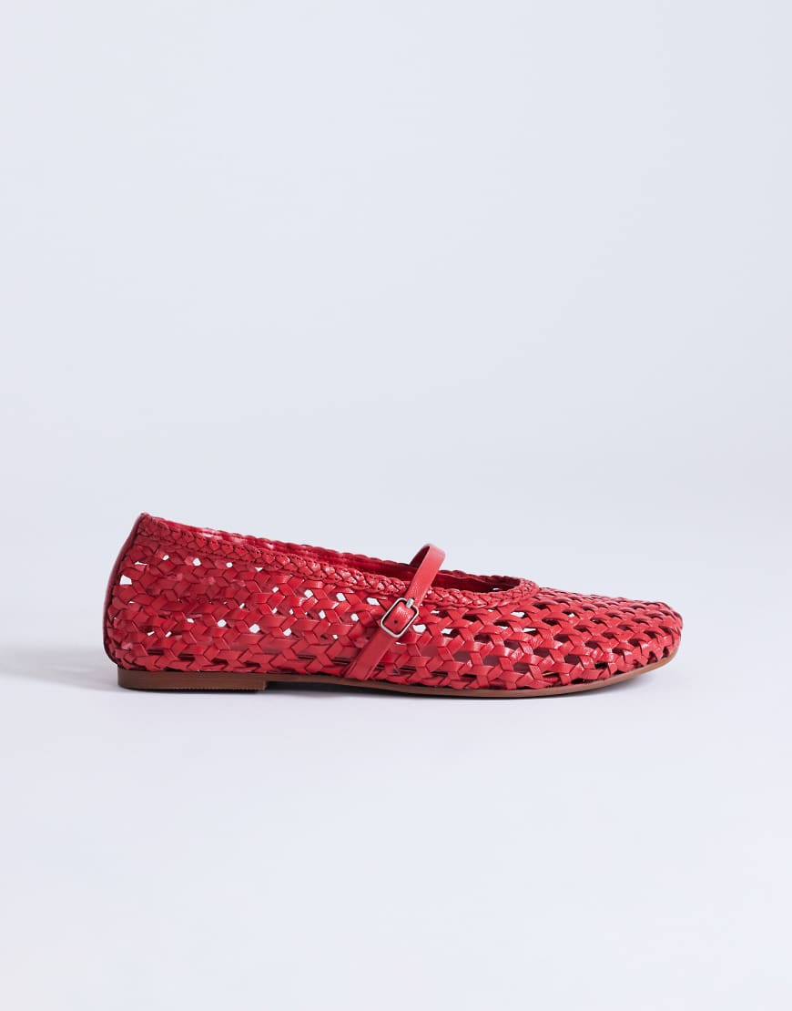 Topshop - Bobbi - Ballerines en cuir tressé - Rouge | ASOS (Global)