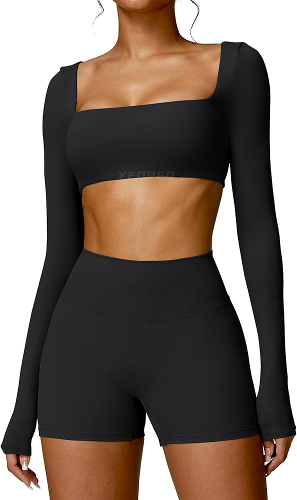 YEOREO Kyla Women Crop Top Long Sleeve Padded Sports Low Medium Impact Yoga Shirt Workout | Amazon (US)