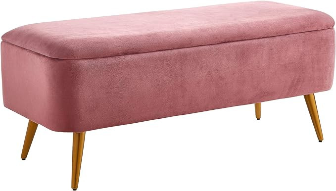 Ball & Cast Upholstered Velvet Storage Bench 44"W x 16"D x 18"H Rose,Golden Powder Coating Legs S... | Amazon (US)