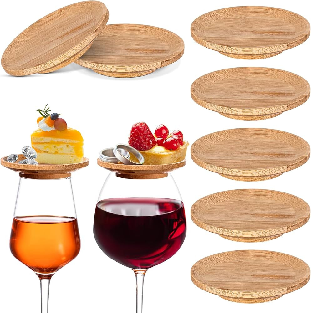 Tessco 8 Pcs 4" Wine Glass Charcuterie Topper Bamboo Round Wine Glass Charcuterie Board Dual Use ... | Amazon (US)