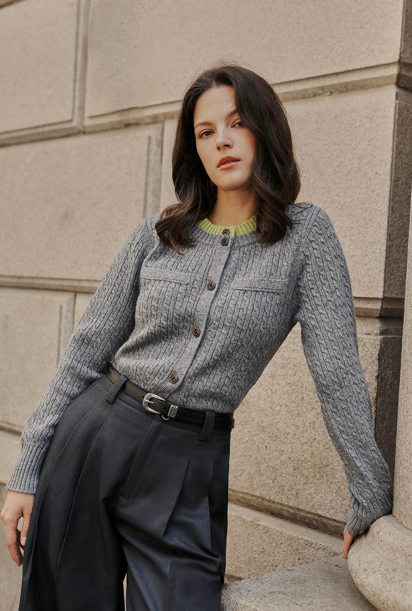 Carmina Wool Cardigan - Grey | Petite Studio NYC