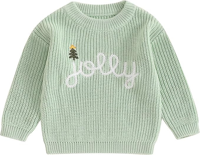 Lesimsam Toddler Baby Boy Girl Christmas Outfit Embroidery Knit Sweater Oversized Knitted Sweatsh... | Amazon (US)