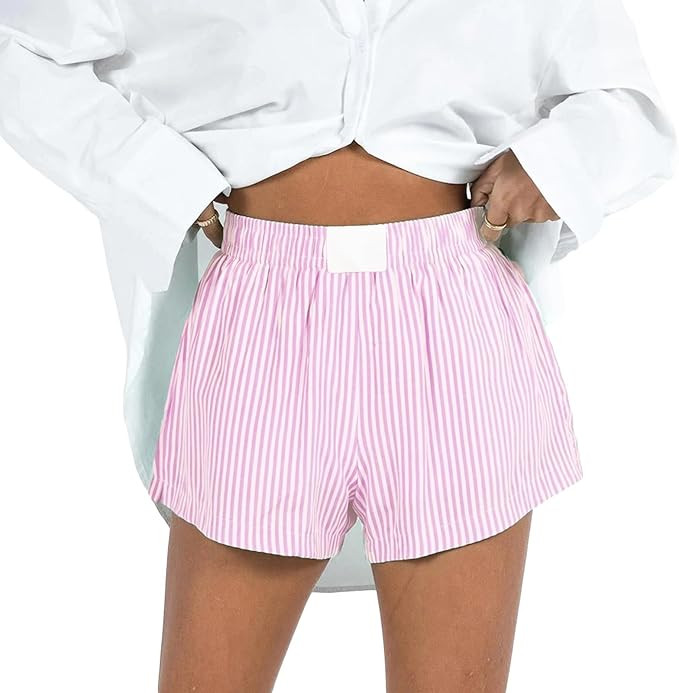 Women Stripe Boxer Shorts Casual Lounge Shorts Elastic Waist Pj Sleep Shorts Summer Going Out Sho... | Amazon (US)