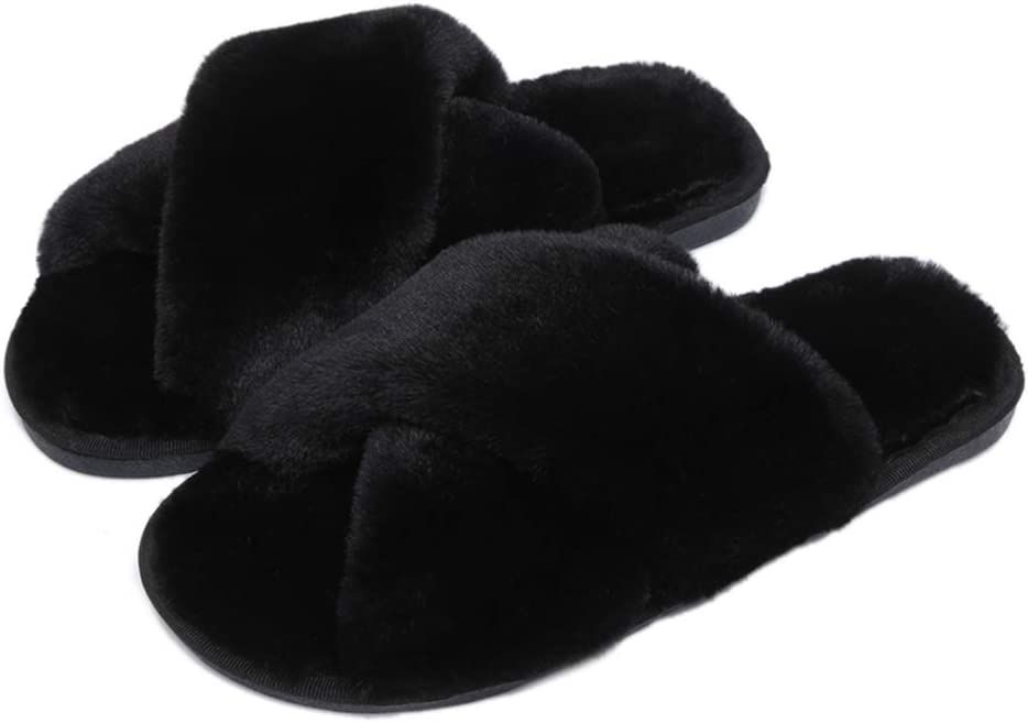 Fericzot Women's Fuzzy Fluffy Furry Fur Slippers Flip Flop Winter Warm Cozy House Memory Foam San... | Amazon (US)