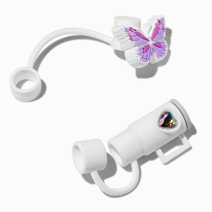 Purple Butterfly & White Cup Straw Covers - 2 Pack | Claire's (UK)