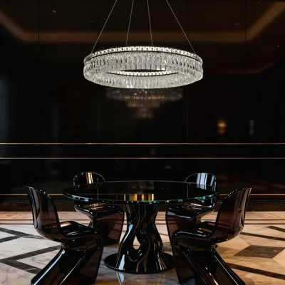 1-Light Modern Glam Led Wheel Circle Crystal Chandelier 33.5inch Art Deco Round Pendant Light | Wayfair North America