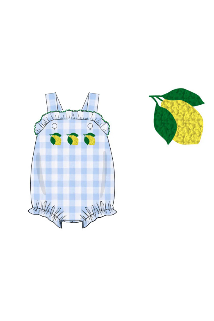 Pre-Order French Knot Lemon Blue Gingham Bubble | The Smocked Flamingo