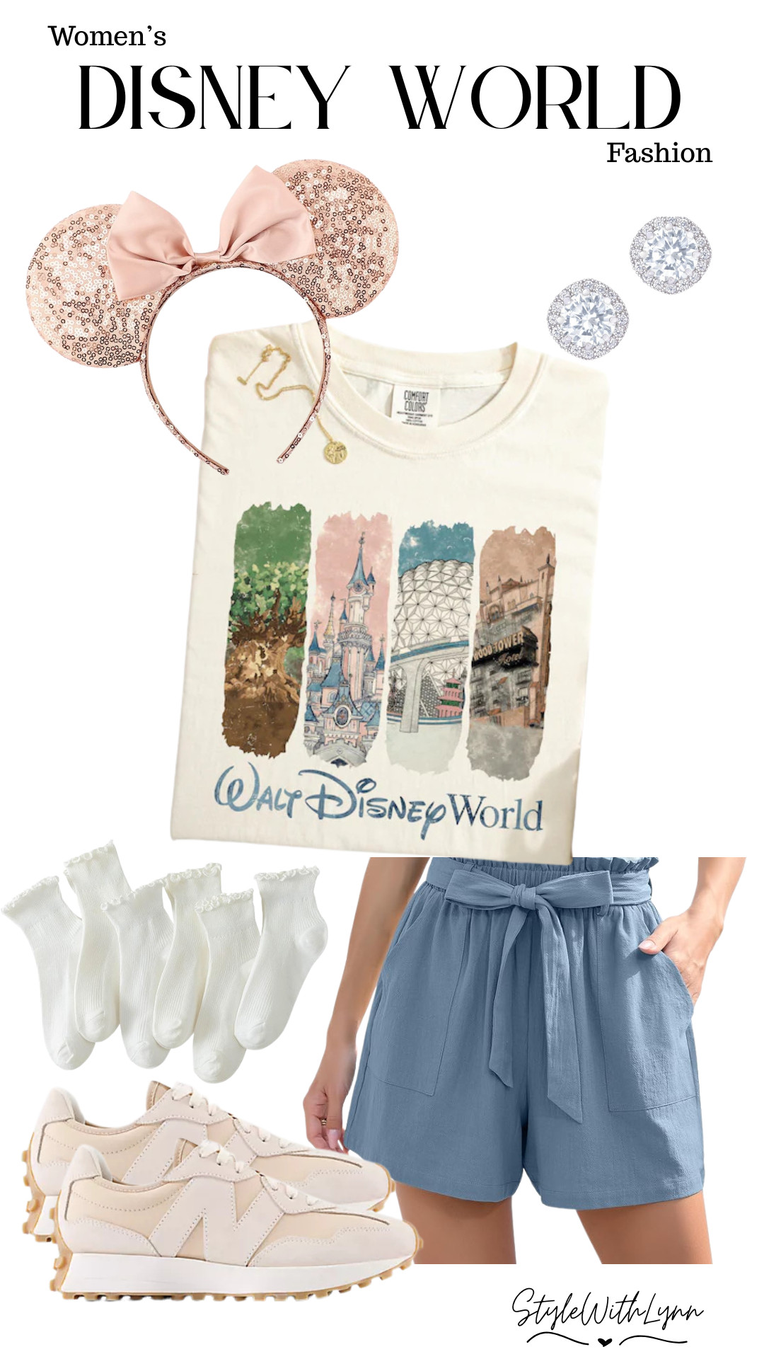If you’re planning a magical day at Walt Disney World, this comfy and cute park outfit is a must!  Featuring a vintage-style Disney parks tee, pastel blue shorts, and comfy New Balance sneakers. Perfect for park-hopping in style. Add a touch of sparkle with rose gold Minnie ears and dainty accessories for that extra pixie dust! 

Disney World Outfit | Women’s Park Day Look | Cute & Comfy Disney Outfit | Minnie Ears Style | Disney Fashion Inspiration | Disney World Outfit Ideas 2025 | Park Hopping Outfit | Summer Disney Style | Amazon Finds | Etsy Finds | New Balance Sneakers 327 | ruffle socks 

 #LTKStyleTip #LTKTravel