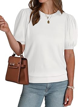 WIHOLL Women's Puff Short Sleeve Sweater 2026 Spring Summer Tops Trendy Business Causal Outfits W... | Amazon (US)