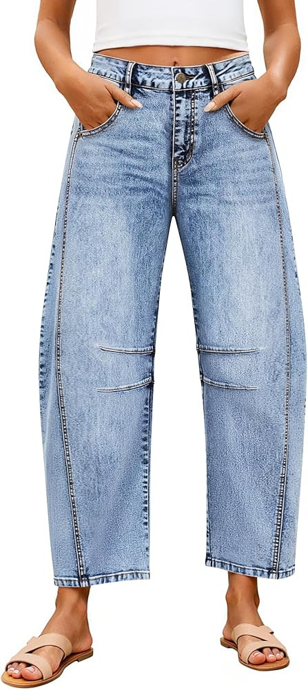 ZESICA Womens Barrel Jeans for Women Trendy 2026 High Waisted Wide Leg Stretchy Baggy Ankle Denim... | Amazon (US)